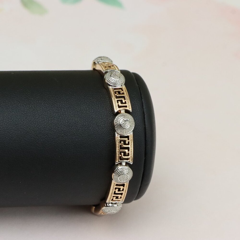 "Greek Key Rose Gold Bracelet with Silver Disc Accents, XPBL0792 - Picture 8 of 12